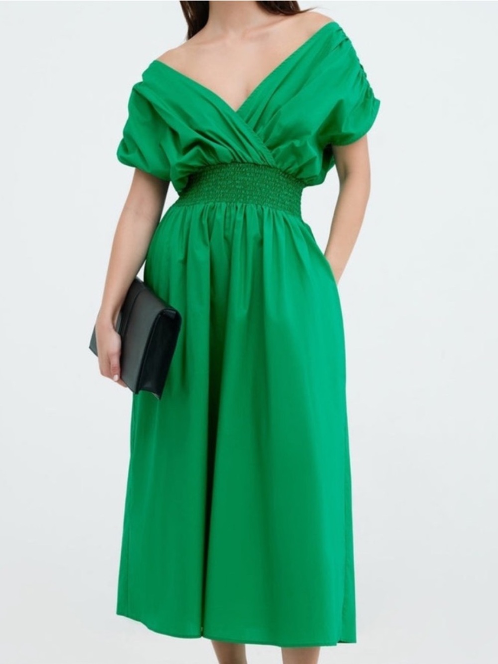 Marcella NYC Dress Signe Midi Cotton Poplin in Grass Green